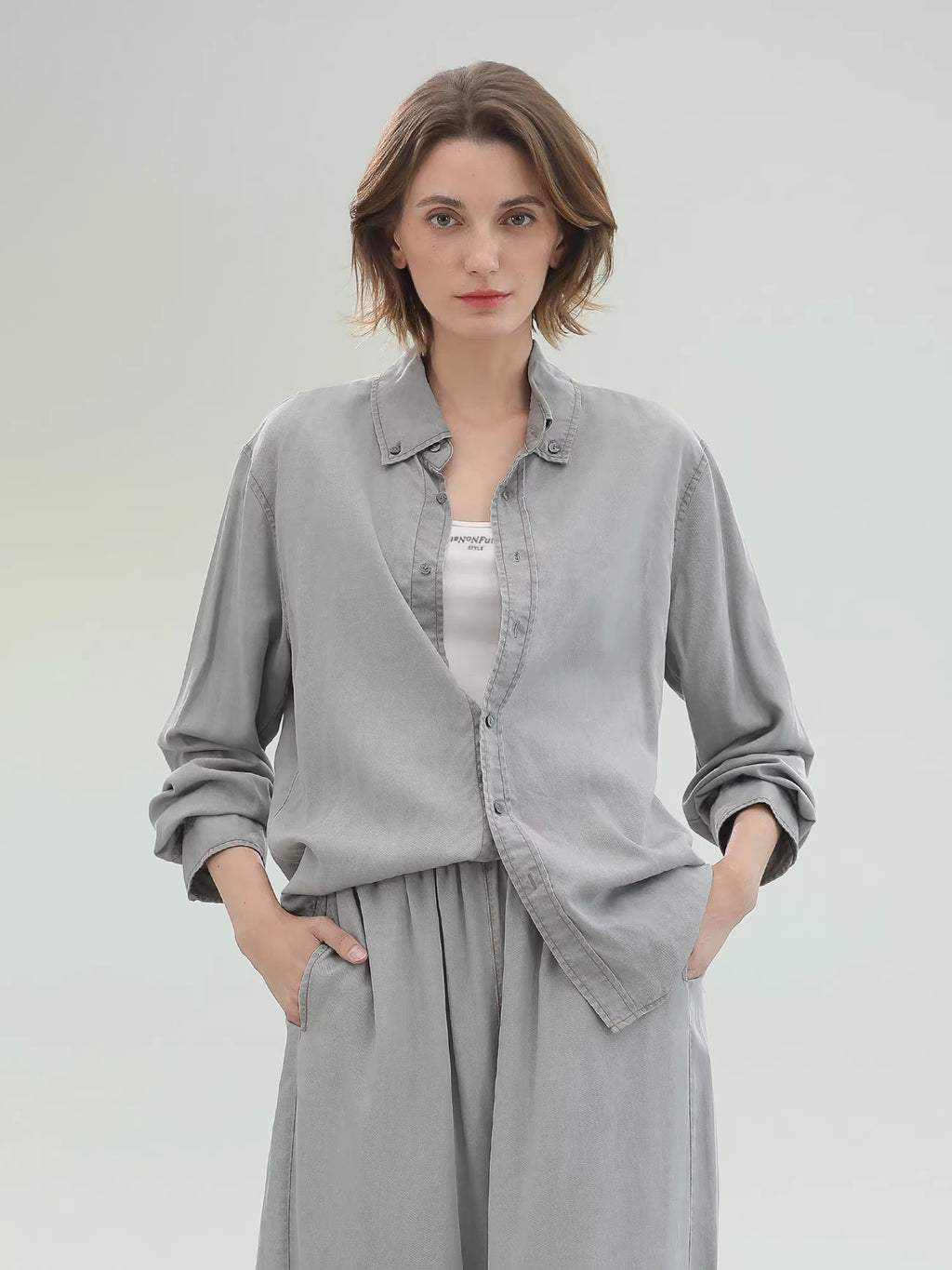 COCOBELLA_Pure_Lyocell_Washed_Button_Down_Straight_Shadow_Green_Women_Long_Sleeve_Shirts_MISSTT