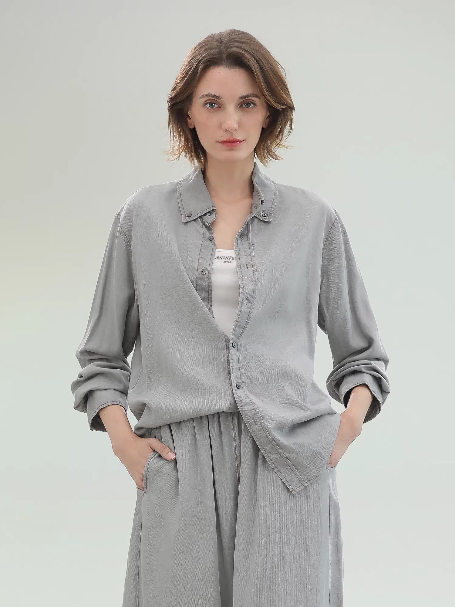 COCOBELLA_Pure_Lyocell_Washed_Button_Down_Straight_Shadow_Green_Women_Long_Sleeve_Shirts_MISSTT