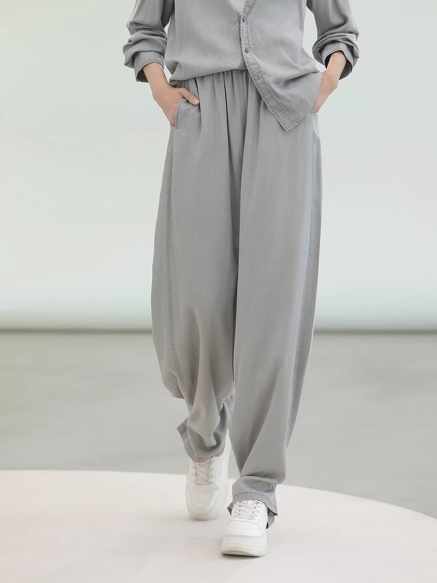 COCOBELLA_Pure_Lyocell_Washed_Button_Down_Straight_Shadow_Green_Women_Long_Sleeve_Shirts_MISSTT