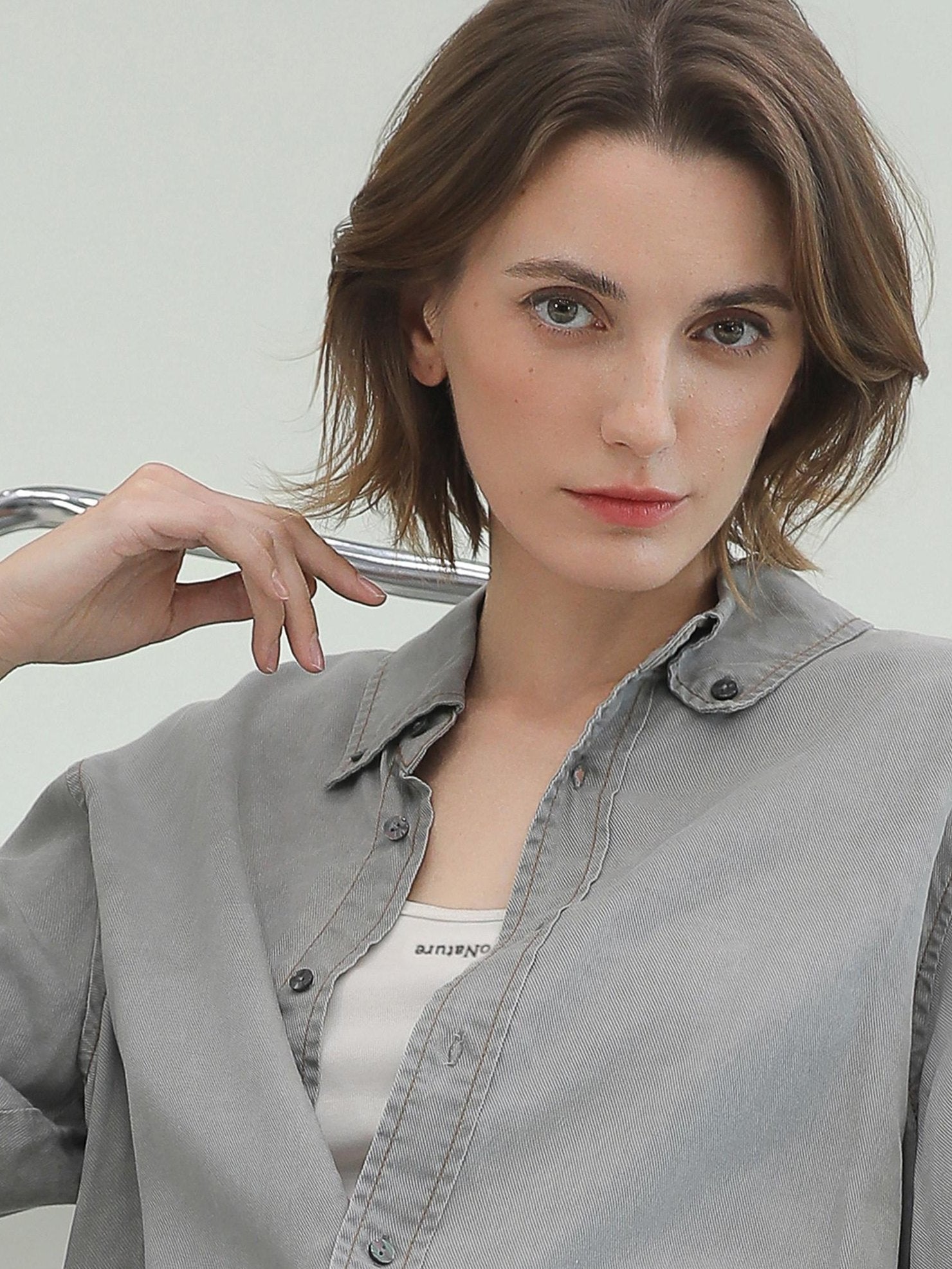 COCOBELLA Pure Lyocell Washed Button Down Straight Shadow Green Women Long Sleeve Shirts