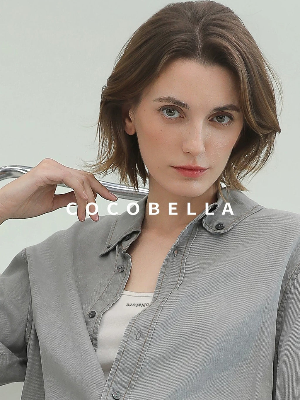 COCOBELLA Pure Lyocell Washed Button Down Straight Shadow Green Women Long Sleeve Shirts