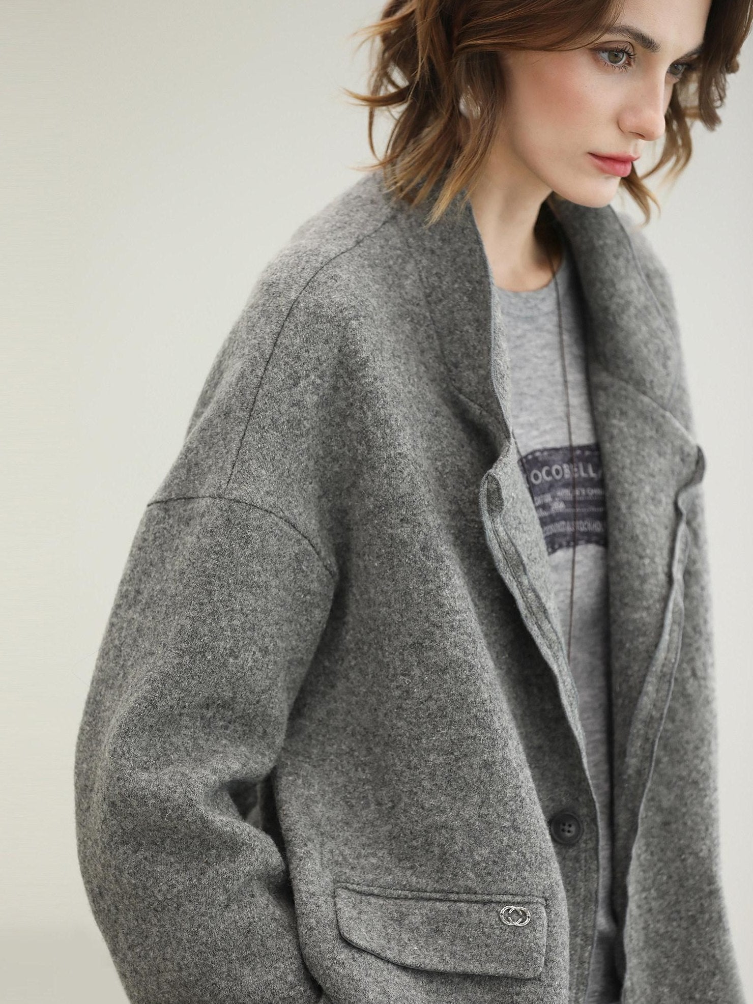 COCOBELLA Pure Wool Straight Blazer Collar Single Button Women Office Outerwear Jackets