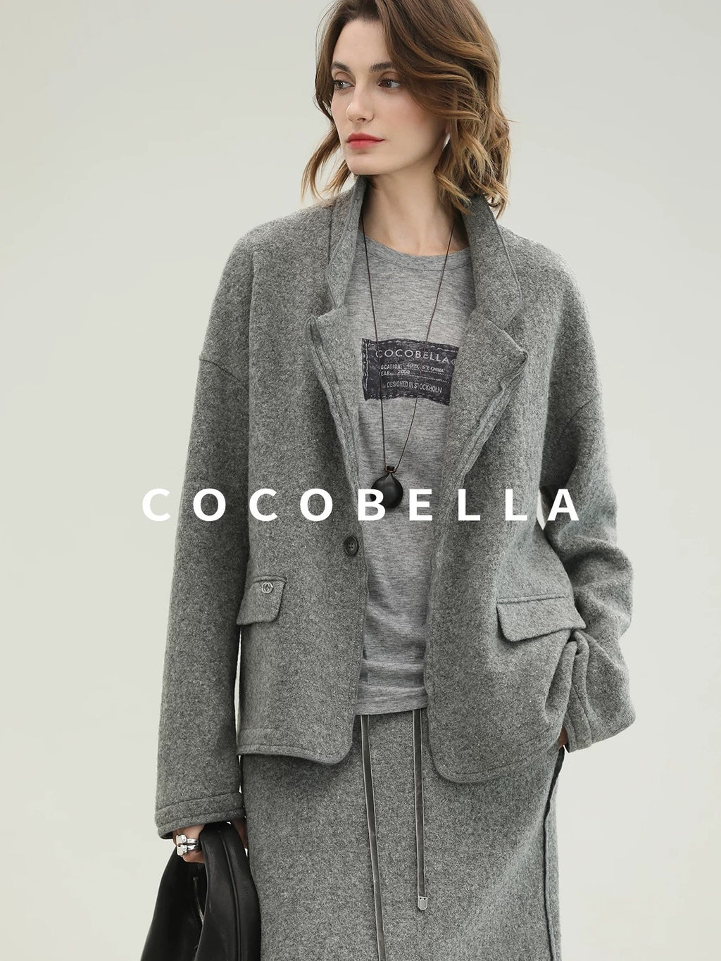 COCOBELLA Pure Wool Straight Blazer Collar Single Button Women Office Outerwear Jackets