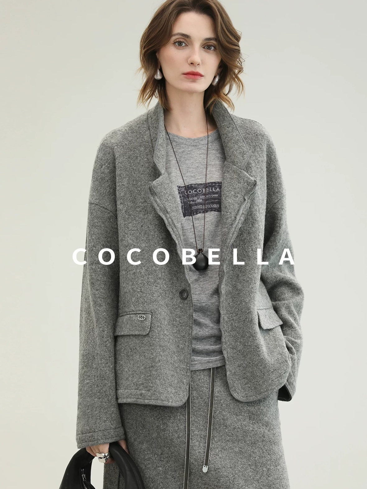 COCOBELLA Pure Wool Straight Blazer Collar Single Button Women Office Outerwear Jackets