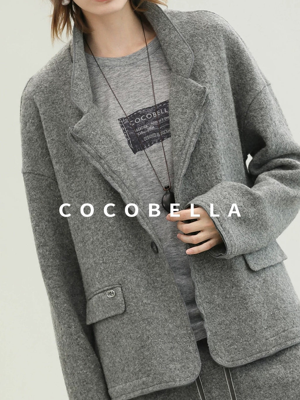 COCOBELLA Pure Wool Straight Blazer Collar Single Button Women Office Outerwear Jackets
