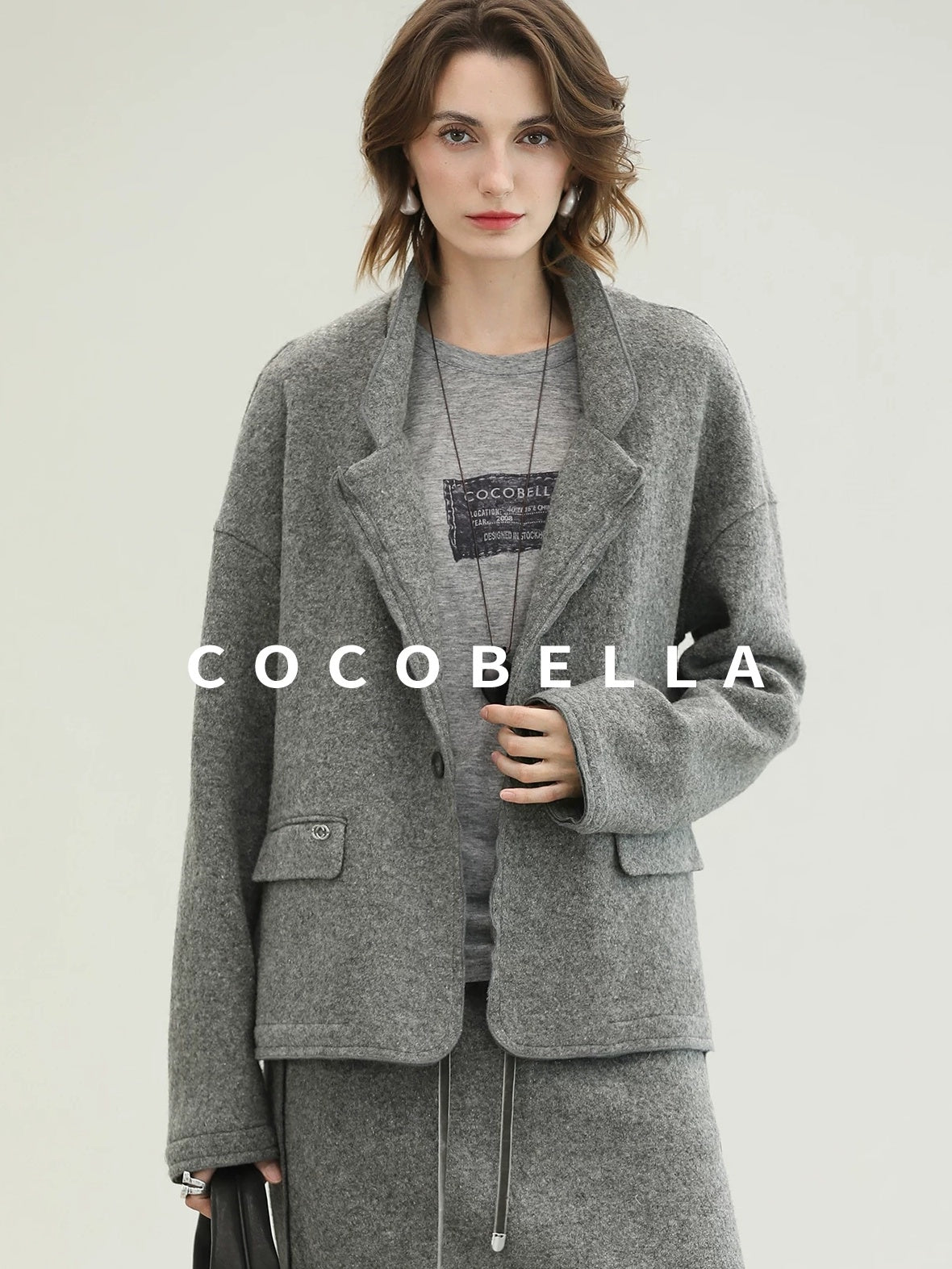 COCOBELLA Pure Wool Straight Blazer Collar Single Button Women Office Outerwear Jackets