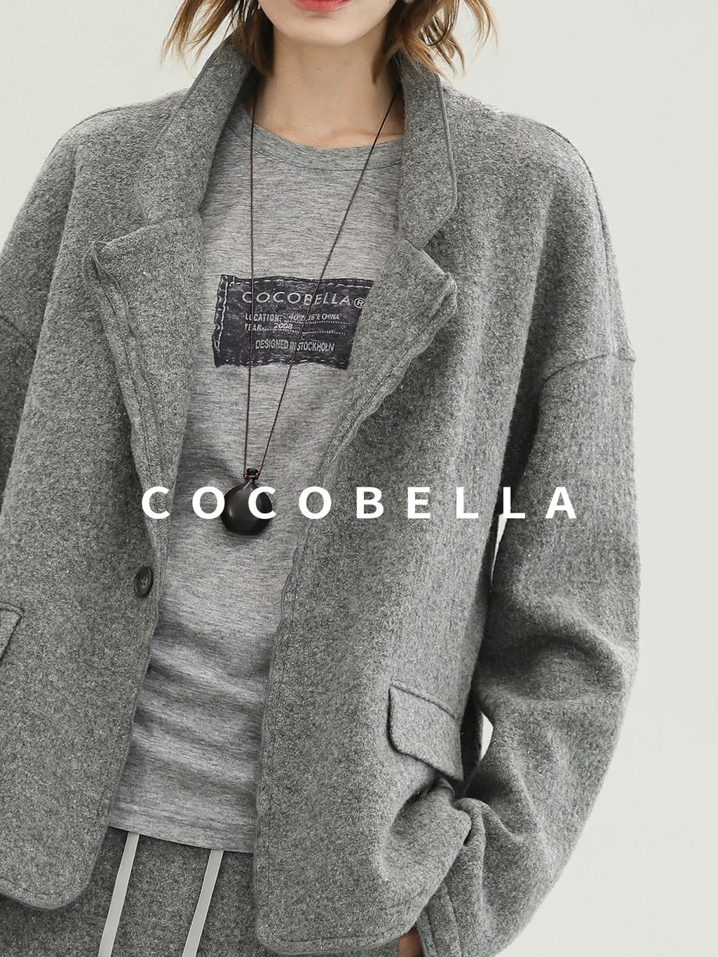 COCOBELLA Pure Wool Straight Blazer Collar Single Button Women Office Outerwear Jackets