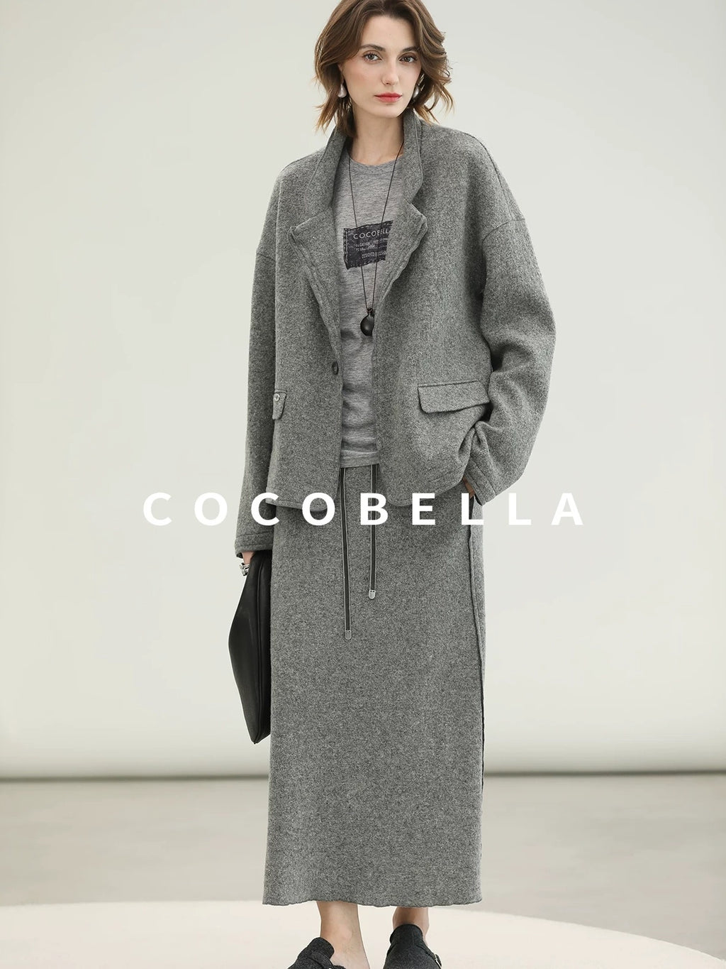 COCOBELLA Pure Wool Straight Blazer Collar Single Button Women Office Outerwear Jackets