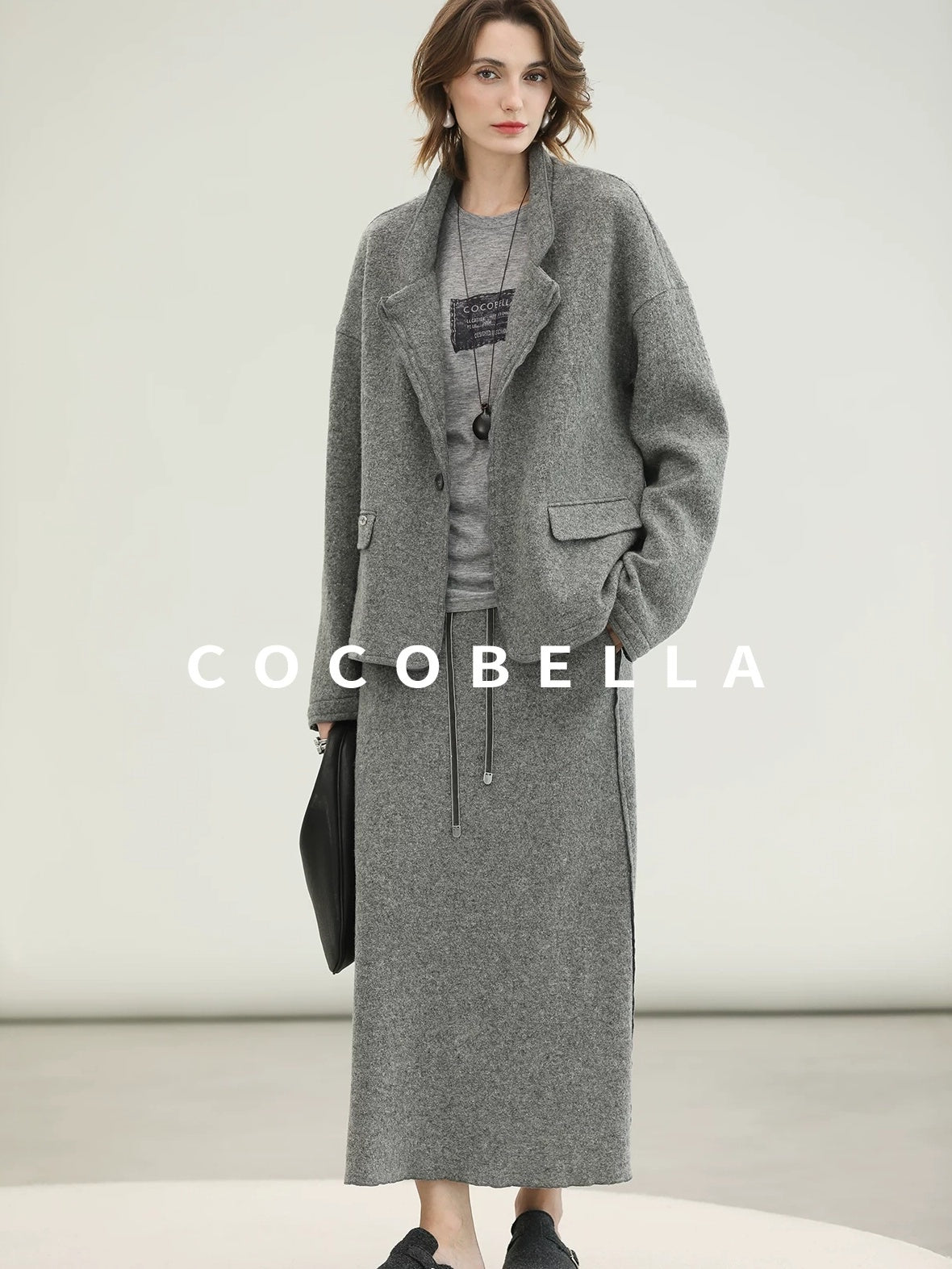 COCOBELLA Pure Wool Straight Blazer Collar Single Button Women Office Outerwear Jackets