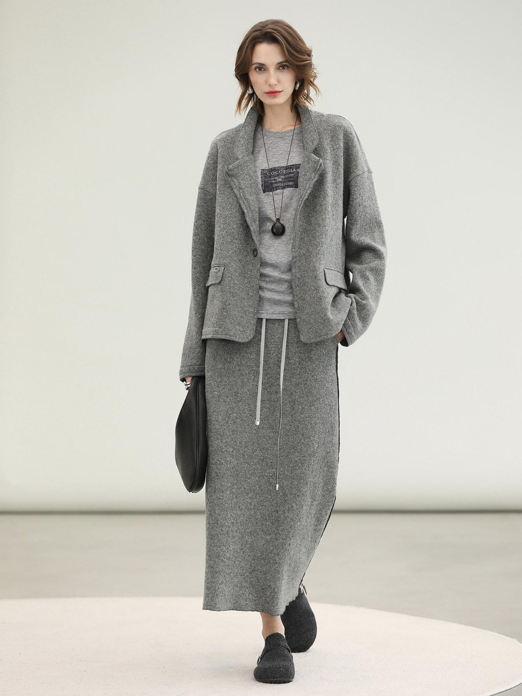 COCOBELLA Pure Wool Straight Blazer Collar Single Button Women Office Outerwear Jackets