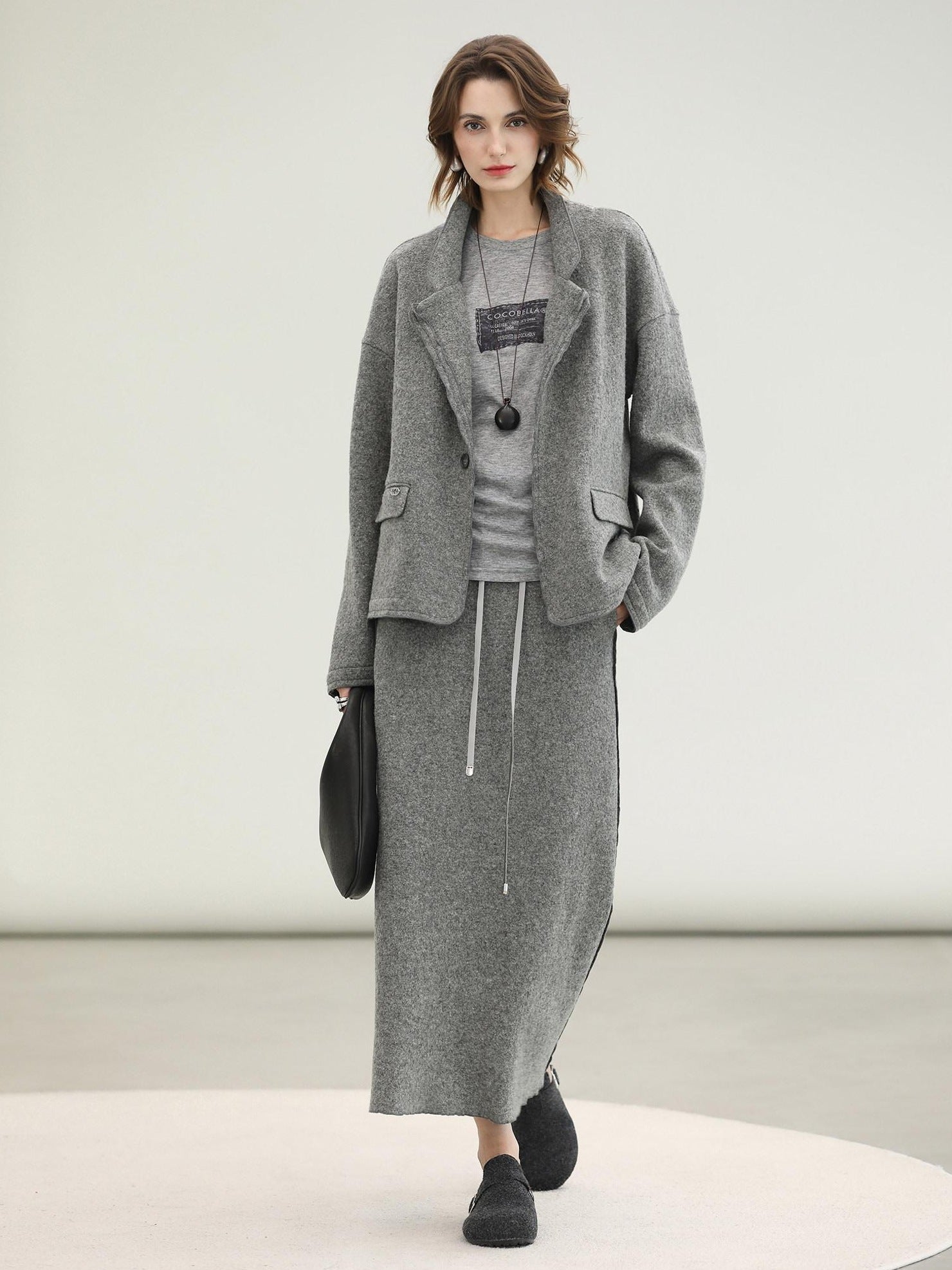 COCOBELLA Pure Wool Straight Blazer Collar Single Button Women Office Outerwear Jackets