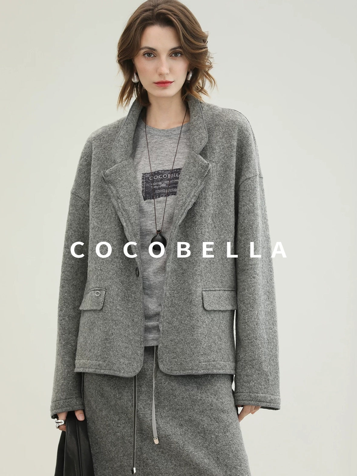 COCOBELLA Pure Wool Straight Blazer Collar Single Button Women Office Outerwear Jackets