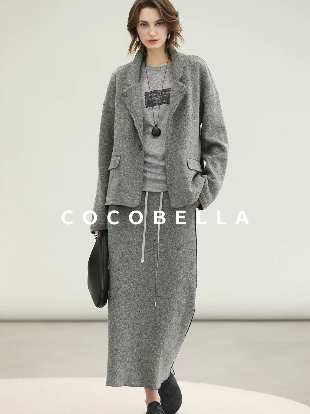 COCOBELLA Pure Wool Straight Blazer Collar Single Button Women Office Outerwear Jackets