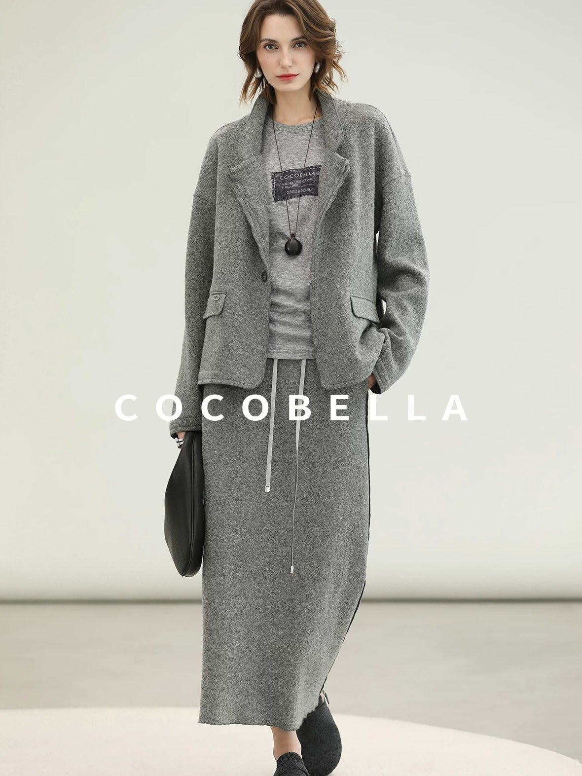COCOBELLA Pure Wool Straight Blazer Collar Single Button Women Office Outerwear Jackets