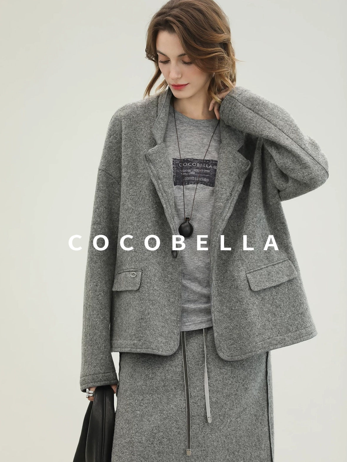 COCOBELLA Pure Wool Straight Blazer Collar Single Button Women Office Outerwear Jackets