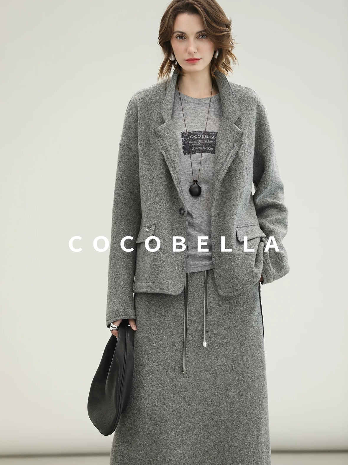 COCOBELLA Pure Wool Straight Blazer Collar Single Button Women Office Outerwear Jackets