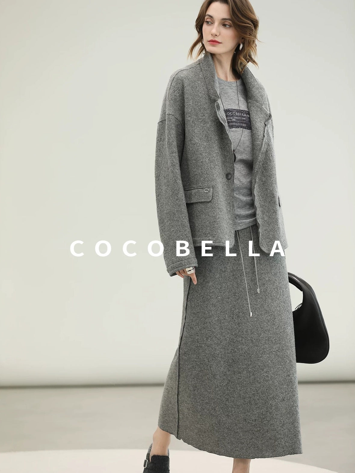COCOBELLA Pure Wool Straight Blazer Collar Single Button Women Office Outerwear Jackets