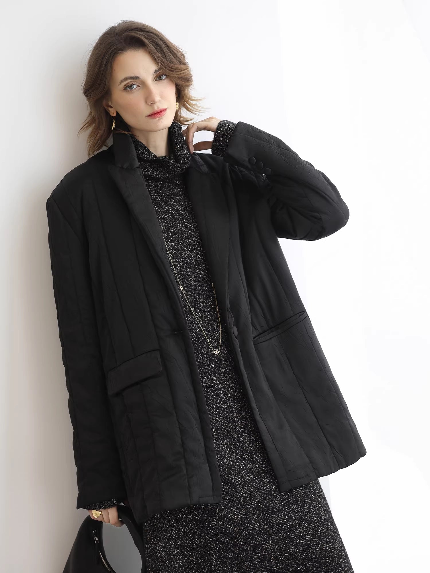 COCOBELLA_Quilted_Stretch_Blazer_Straight_Office_Short_Padded_Blazer_Padded_Jackets_MISSTT