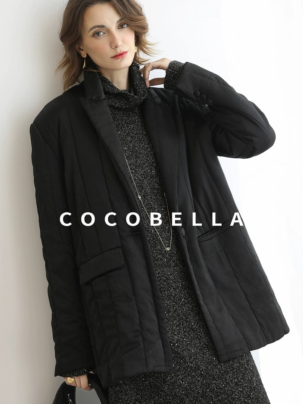 COCOBELLA Quilted Stretch Blazer Straight Office Short Padded Blazer Padded Jackets