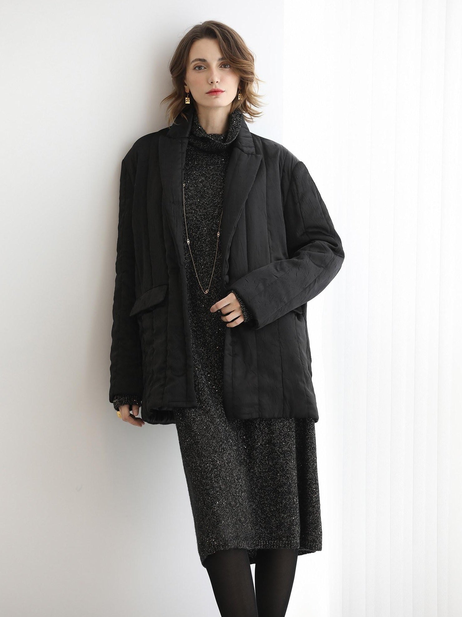 COCOBELLA Quilted Stretch Blazer Straight Office Short Padded Blazer Padded Jackets