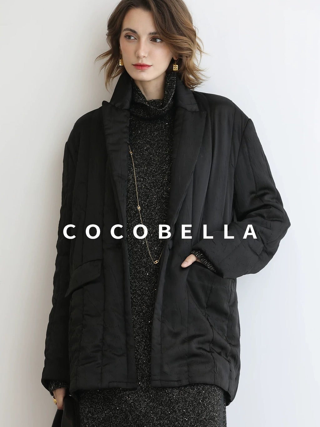 COCOBELLA Quilted Stretch Blazer Straight Office Short Padded Blazer Padded Jackets