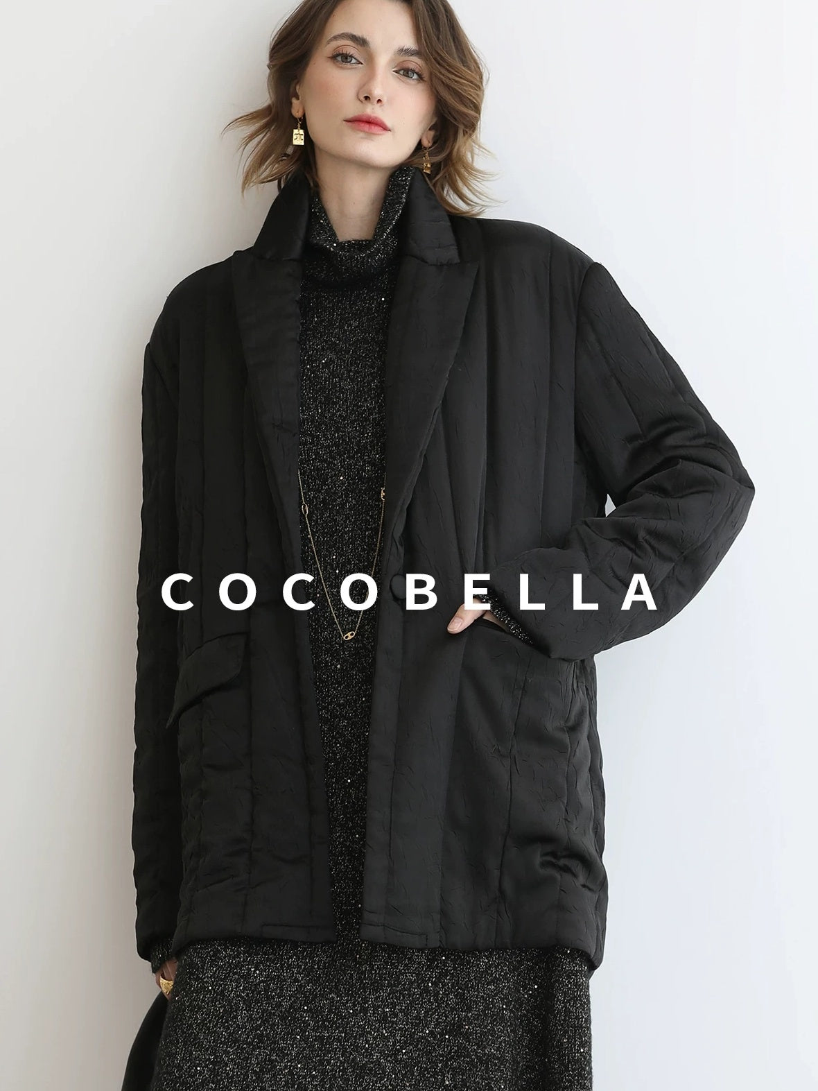 COCOBELLA Quilted Stretch Blazer Straight Office Short Padded Blazer Padded Jackets