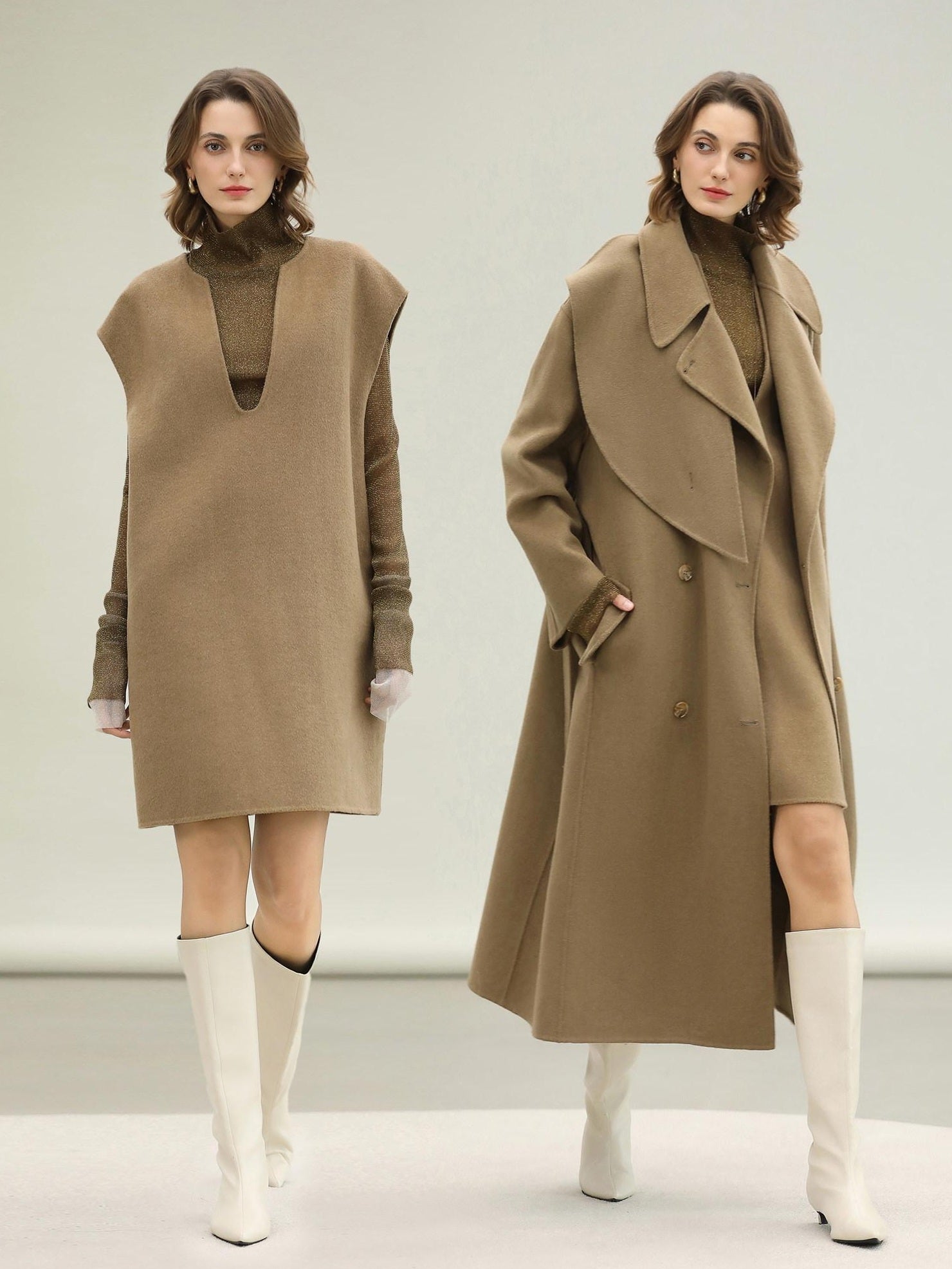 COCOBELLA Refined Wool Blend V Neck Sleeveless H Line Pullover Office Sweater Dresses