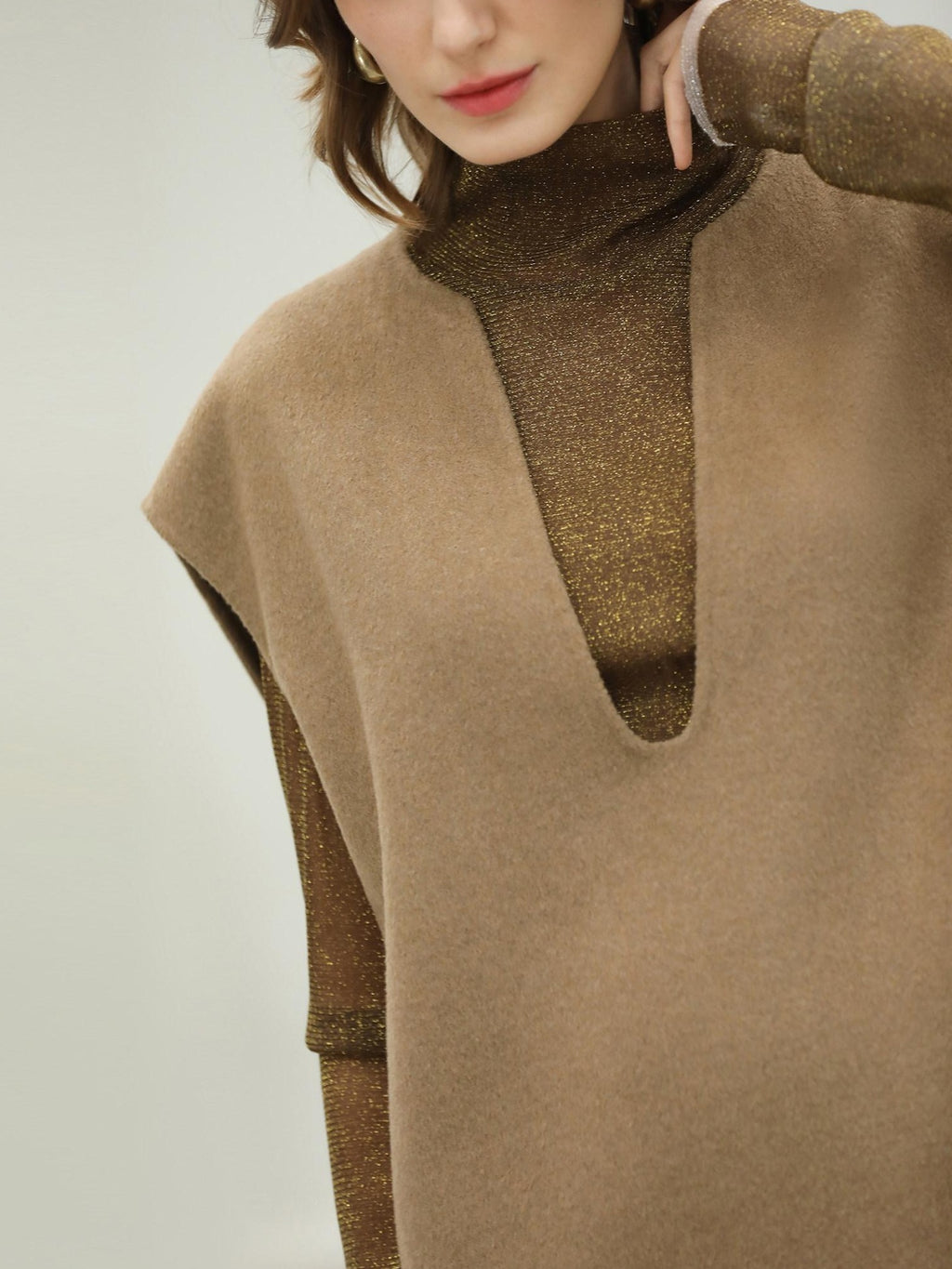 COCOBELLA Refined Wool Blend V Neck Sleeveless H Line Pullover Office Sweater Dresses