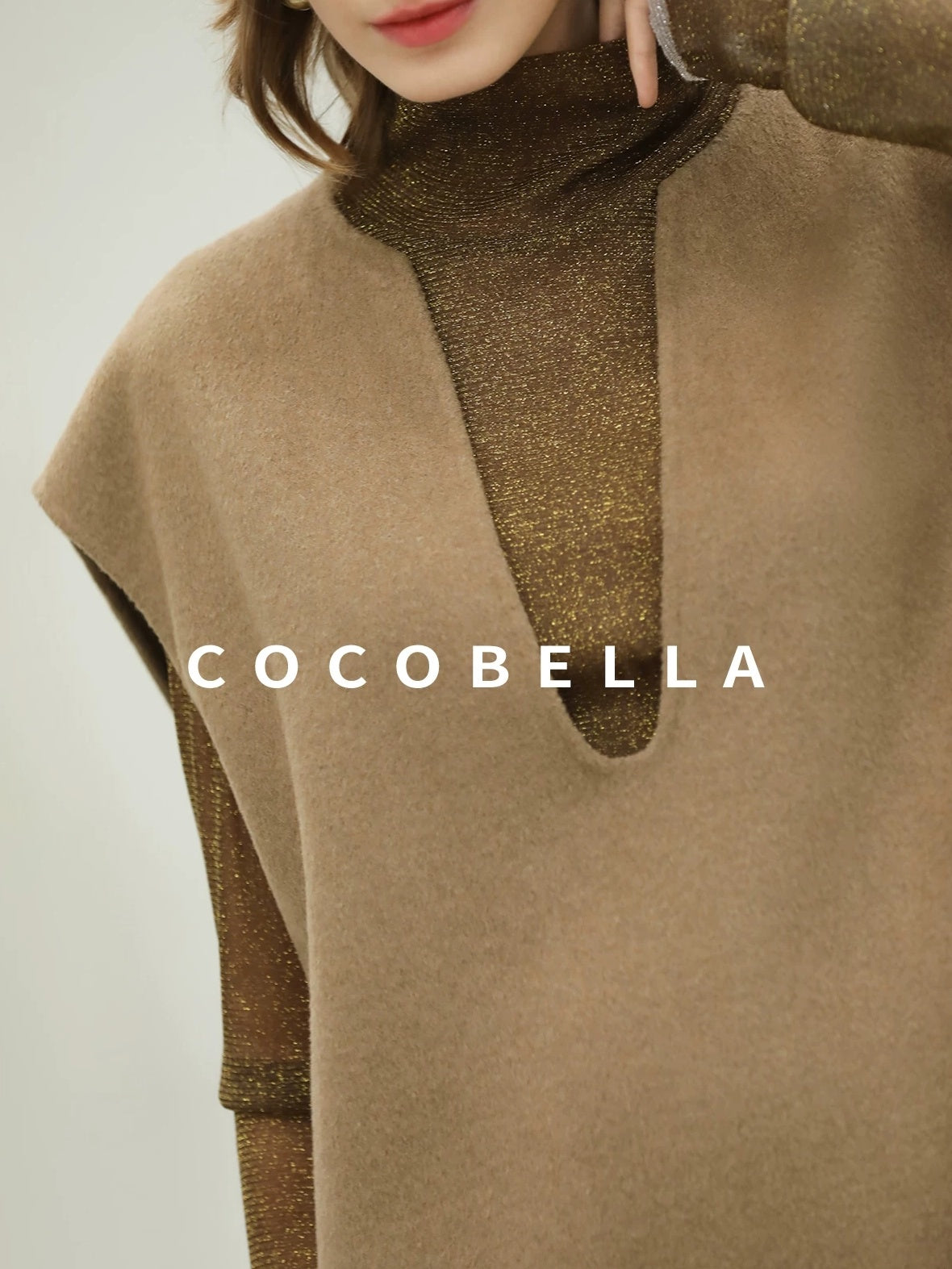 COCOBELLA Refined Wool Blend V Neck Sleeveless H Line Pullover Office Sweater Dresses