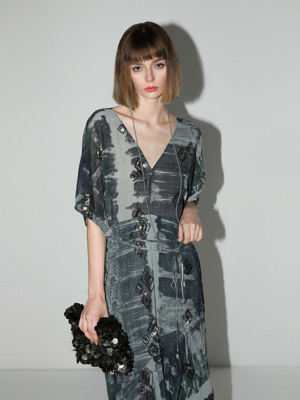 COCOBELLA Resort V Neck Embroidered Printed Sequin Belted Relaxed Straight Skirt Dresses