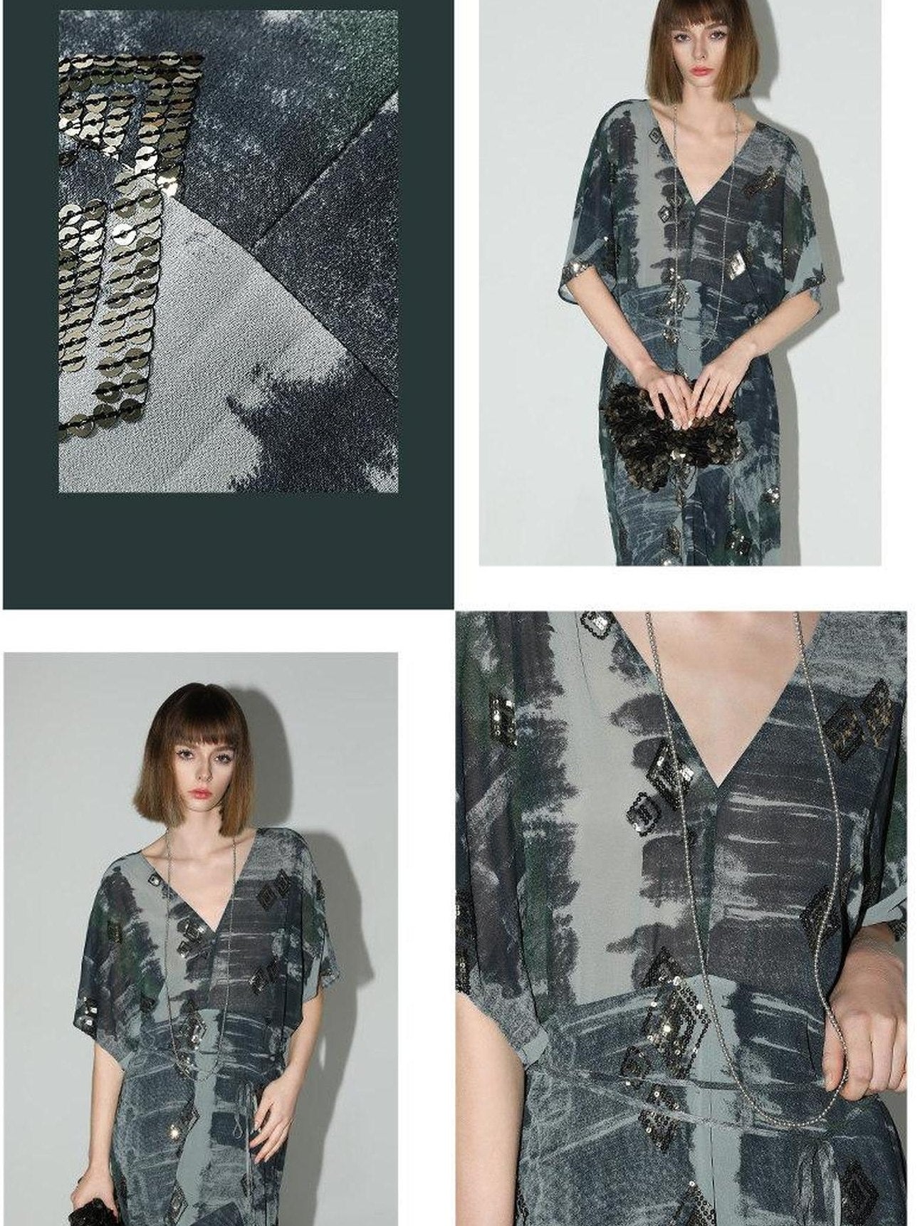 COCOBELLA Resort V Neck Embroidered Printed Sequin Belted Relaxed Straight Skirt Dresses