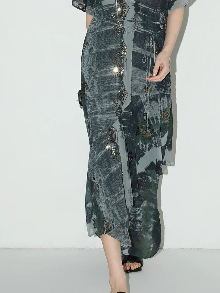 COCOBELLA Resort V Neck Embroidered Printed Sequin Belted Relaxed Straight Skirt Dresses