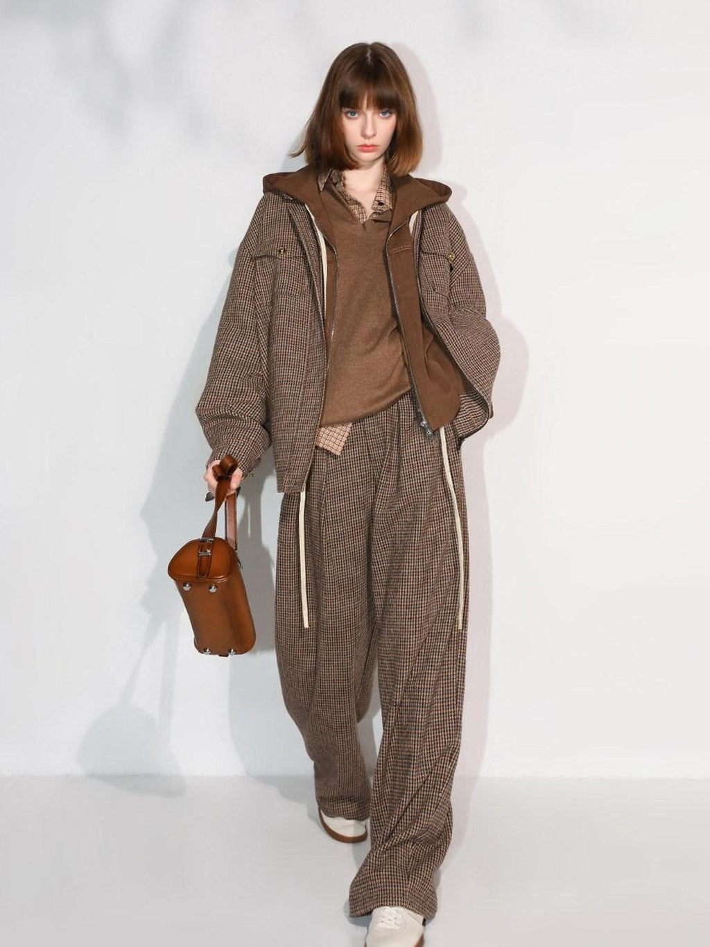 COCOBELLA Retro Plaid Button Pocket Natural Waist Office Straight Leg Pants