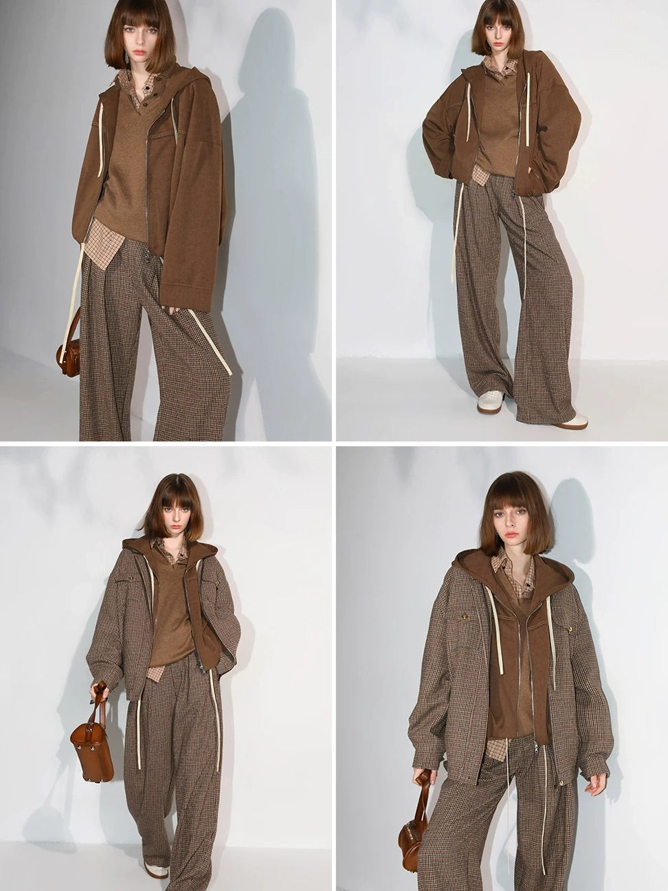 COCOBELLA Retro Plaid Button Pocket Natural Waist Office Straight Leg Pants