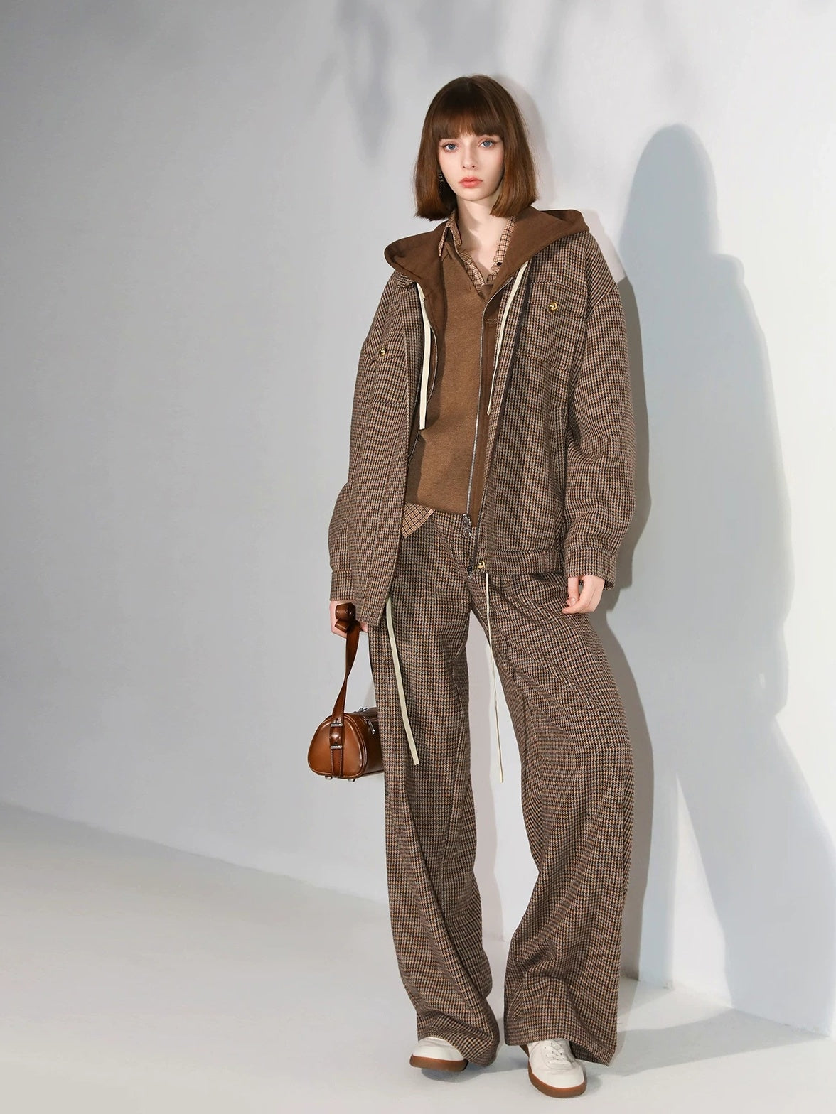 COCOBELLA Retro Plaid Button Pocket Natural Waist Office Straight Leg Pants