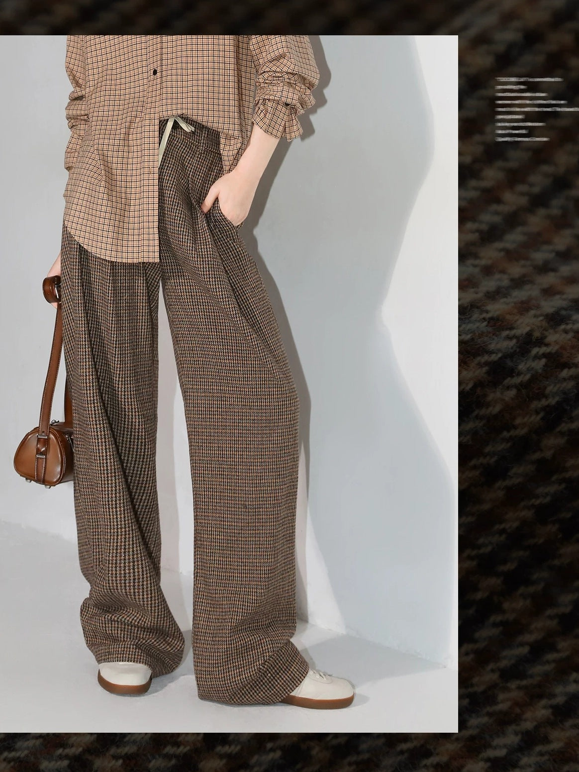 COCOBELLA Retro Plaid Button Pocket Natural Waist Office Straight Leg Pants