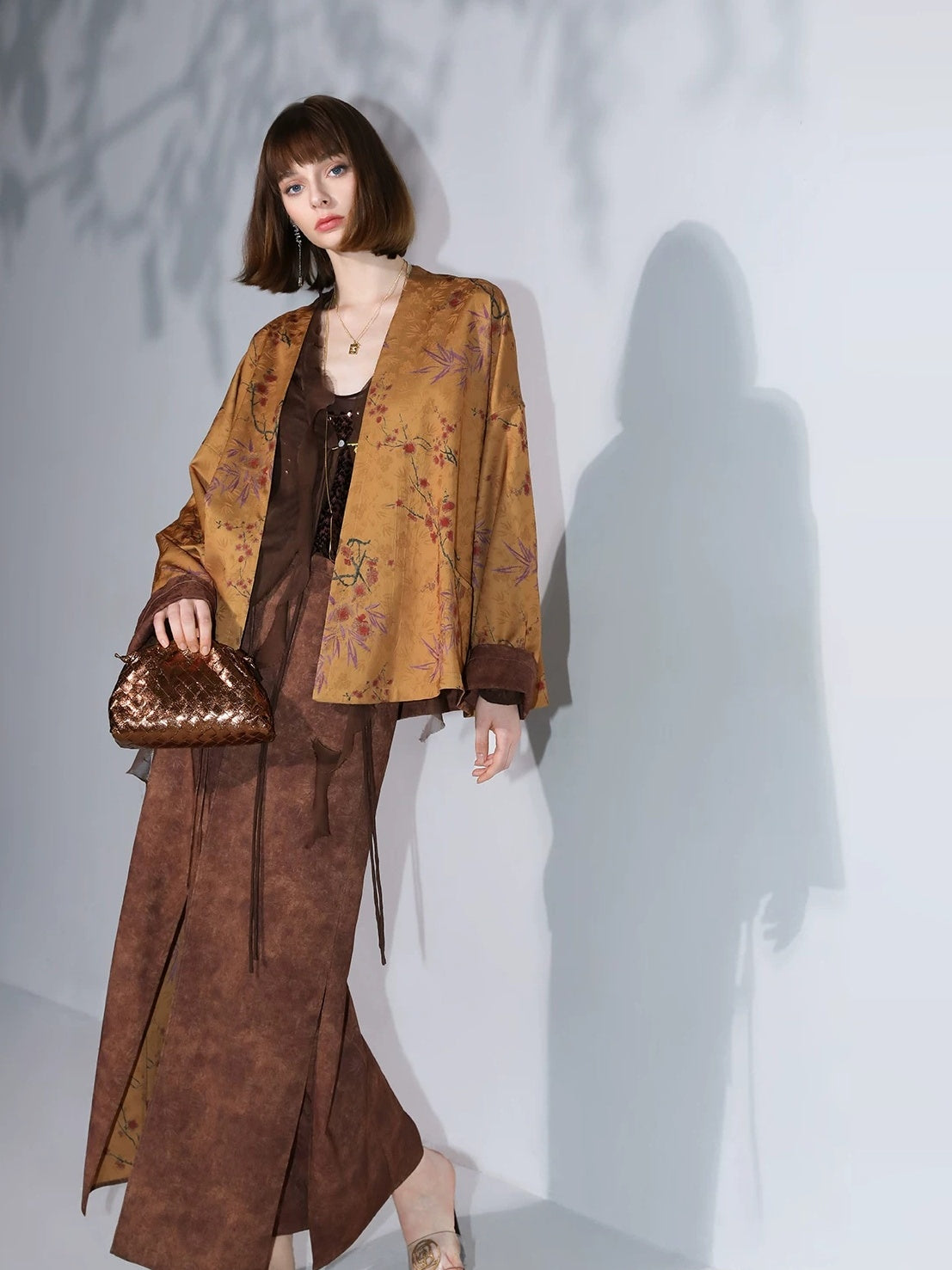 COCOBELLA Reversible Chinese Jacquard Mid Rise A Line Side Slit Office Maxi Skirts