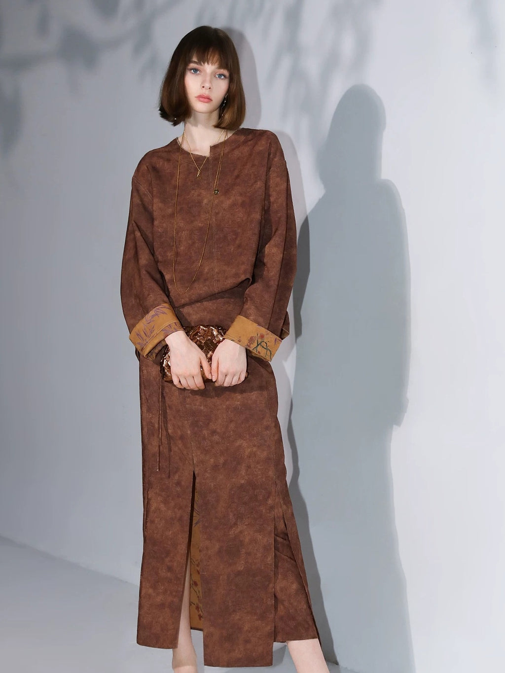 COCOBELLA Reversible Chinese Jacquard Mid Rise A Line Side Slit Office Maxi Skirts