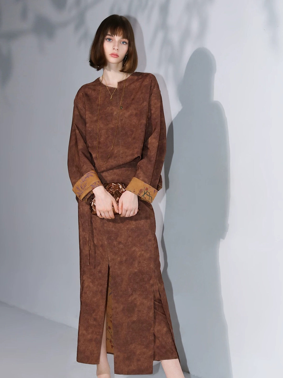 COCOBELLA Reversible Chinese Jacquard Mid Rise A Line Side Slit Office Maxi Skirts