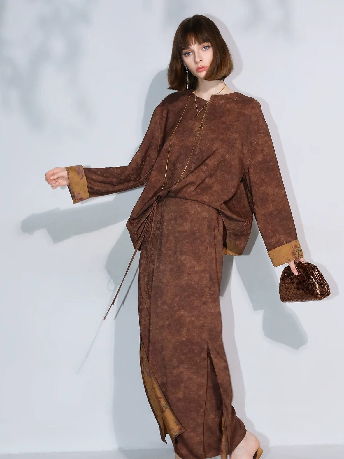 COCOBELLA Reversible Chinese Jacquard Mid Rise A Line Side Slit Office Maxi Skirts