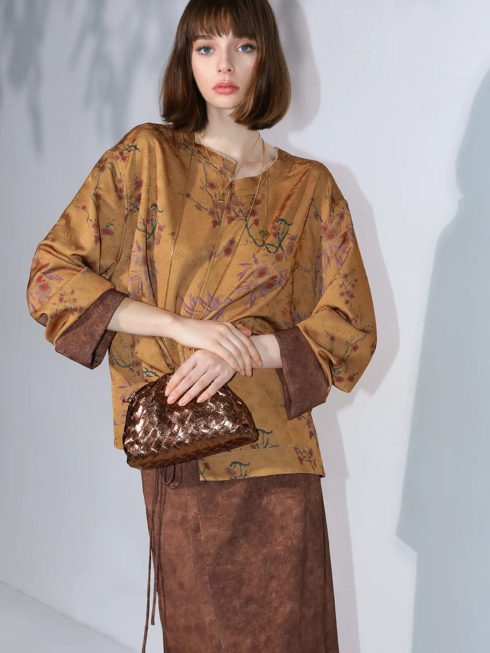 COCOBELLA Reversible Chinese Jacquard Mid Rise A Line Side Slit Office Maxi Skirts