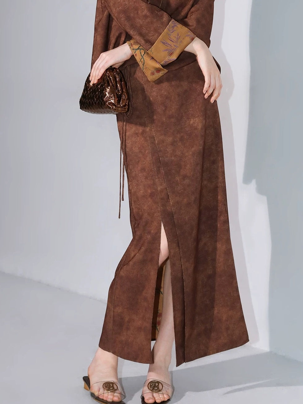 COCOBELLA Reversible Chinese Jacquard Mid Rise A Line Side Slit Office Maxi Skirts