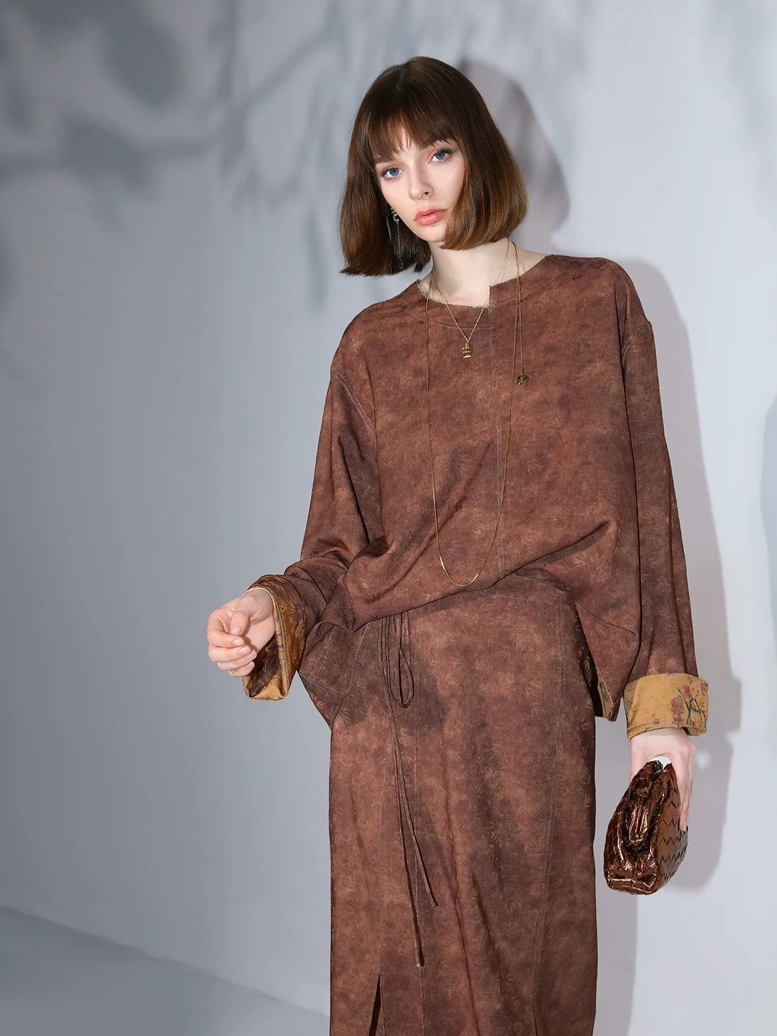 COCOBELLA Reversible Chinese Jacquard Mid Rise A Line Side Slit Office Maxi Skirts