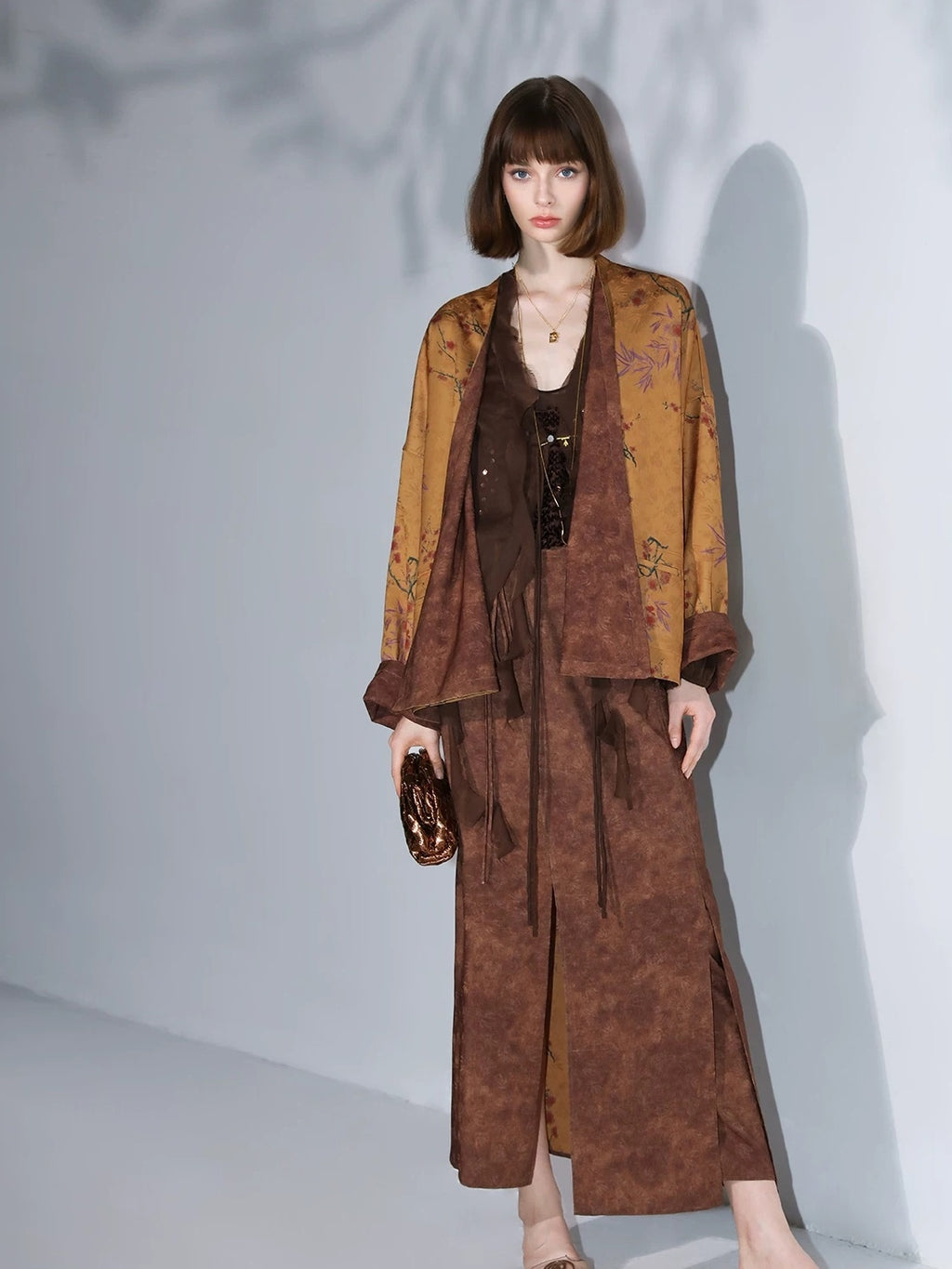 COCOBELLA Reversible Chinese Jacquard Mid Rise A Line Side Slit Office Maxi Skirts