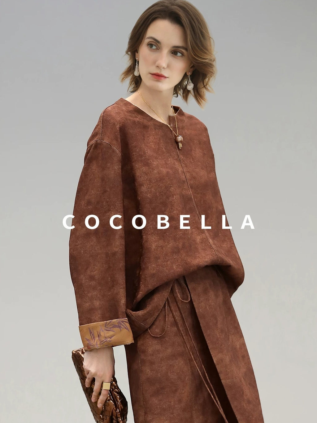 COCOBELLA Reversible Tea Gold Loose Asymmetrical Jacquard Women Long Sleeve Shirts