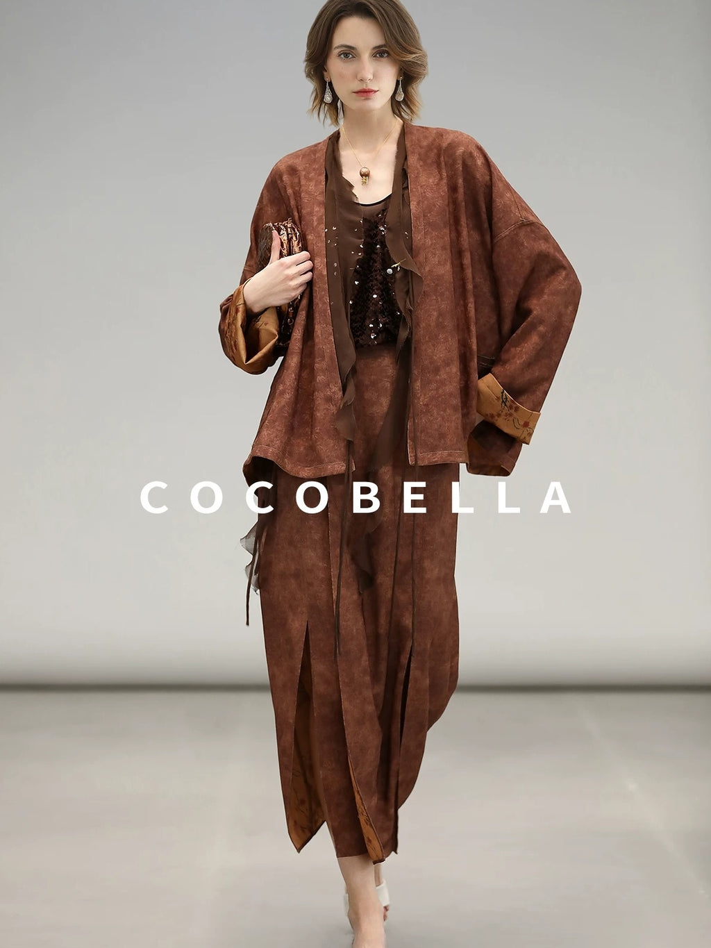 COCOBELLA Reversible Tea Gold Loose Asymmetrical Jacquard Women Long Sleeve Shirts