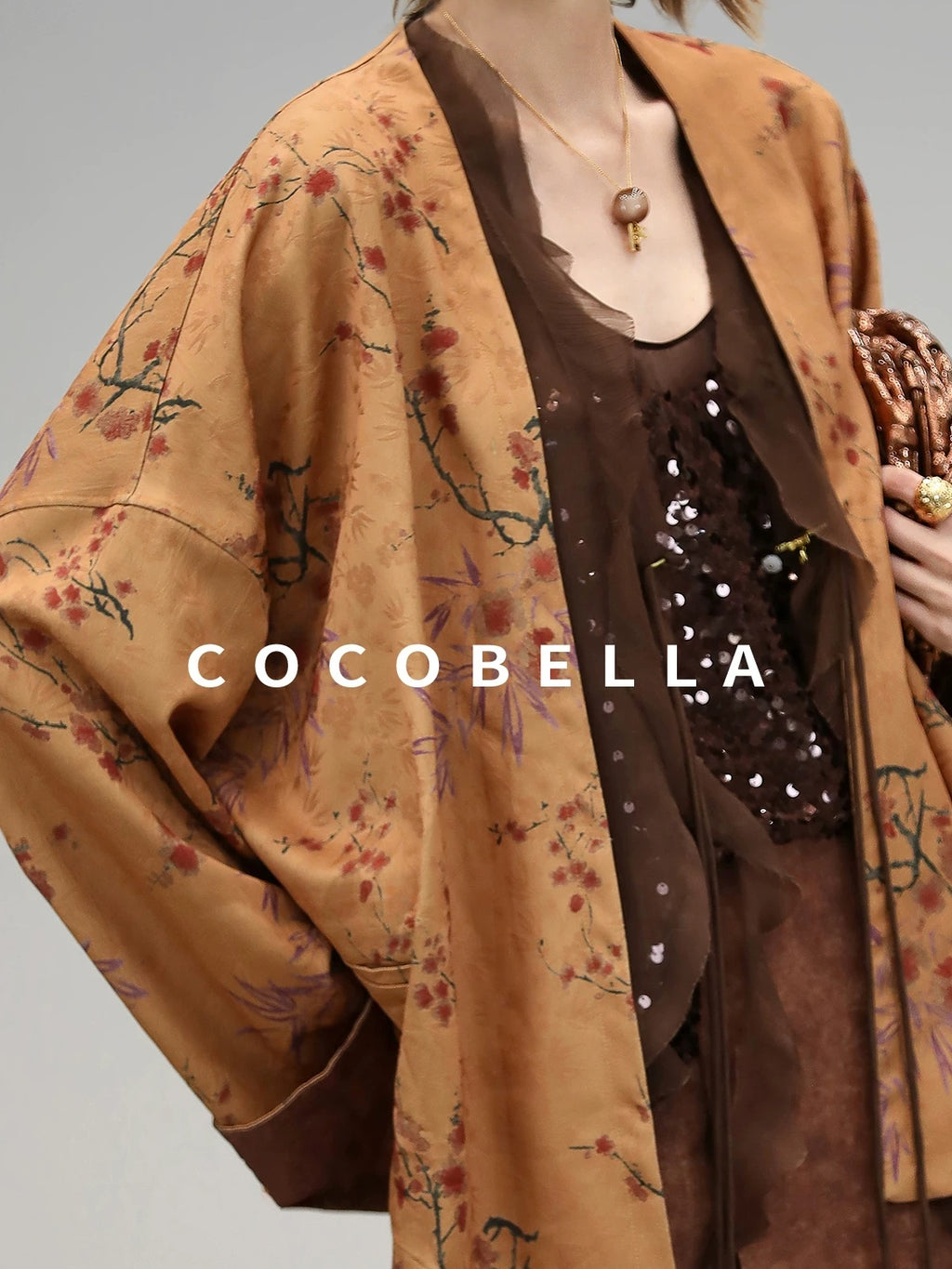 COCOBELLA Reversible Tea Gold Loose Asymmetrical Jacquard Women Long Sleeve Shirts