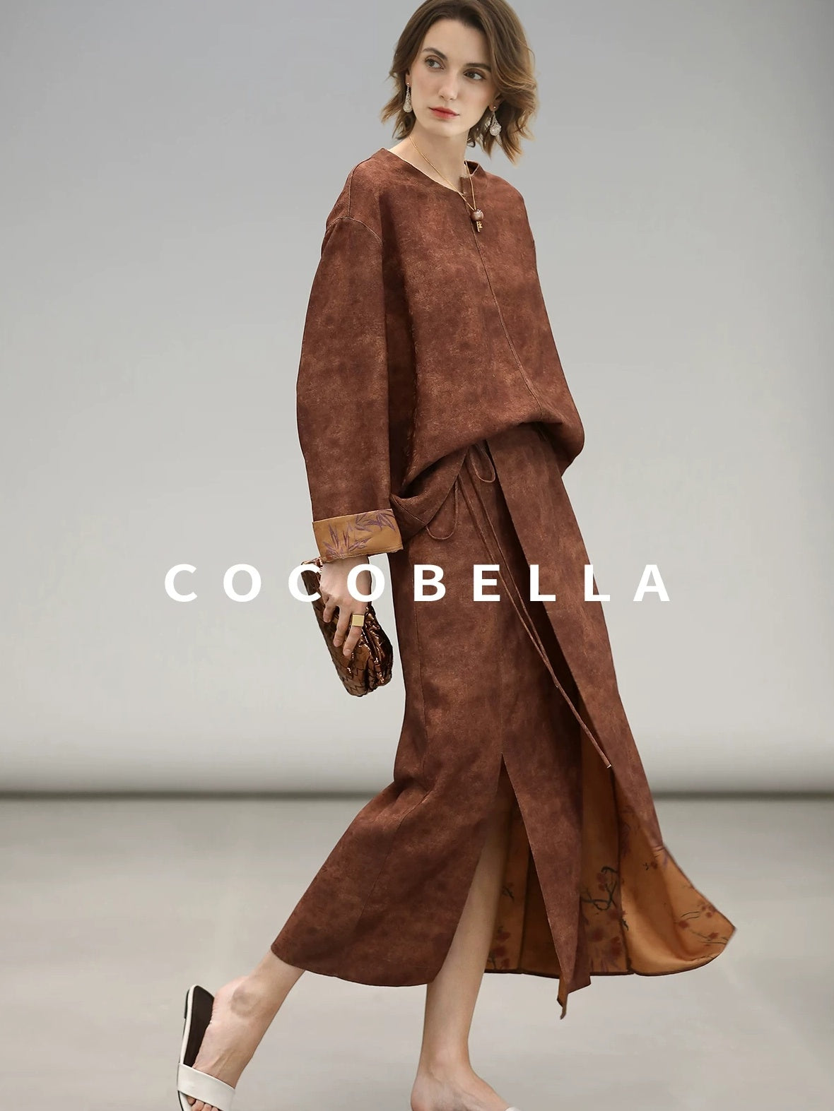 COCOBELLA Reversible Tea Gold Loose Asymmetrical Jacquard Women Long Sleeve Shirts