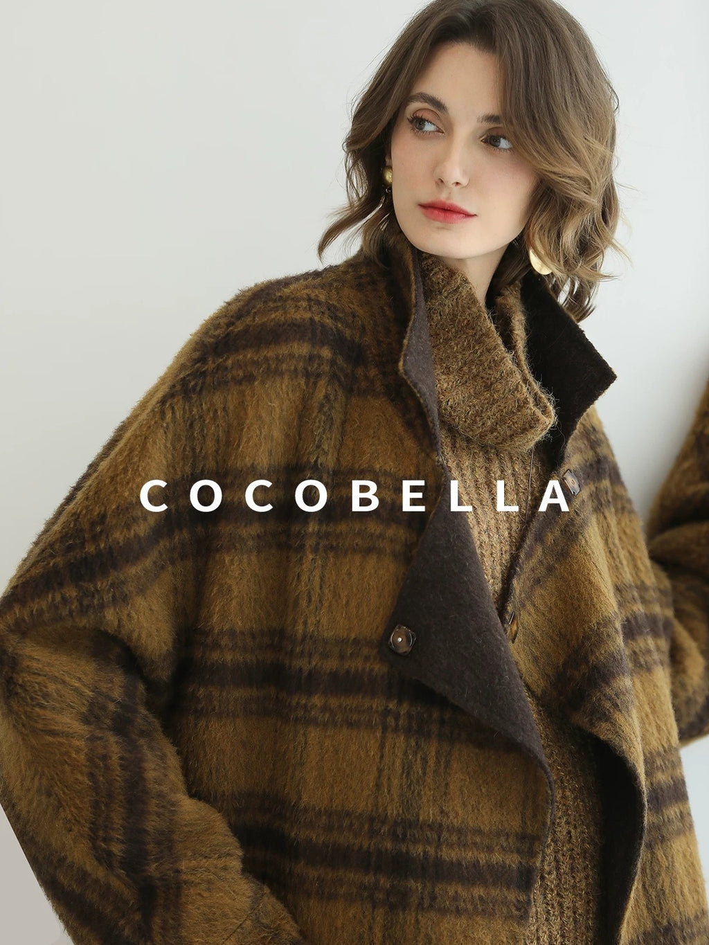 COCOBELLA Reversible Wool Blend Plaid British Straight Cut Women Tailored Mid Length Coats