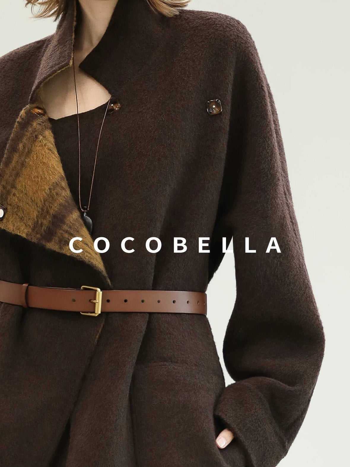 COCOBELLA Reversible Wool Blend Plaid British Straight Cut Women Tailored Mid Length Coats